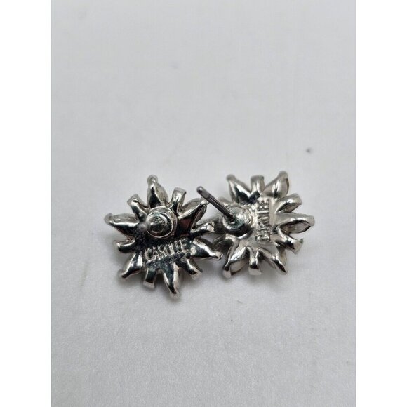 Vintage Carolee Starburst Pierced Earrings Silver Tone‎ Clear Rhinestones - Picture 4 of 6